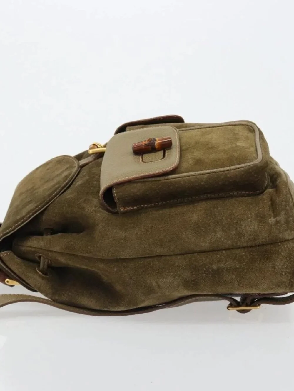 GUCCI Backpack Suede Khaki Gold 003 2058 0016 Auth 184537A